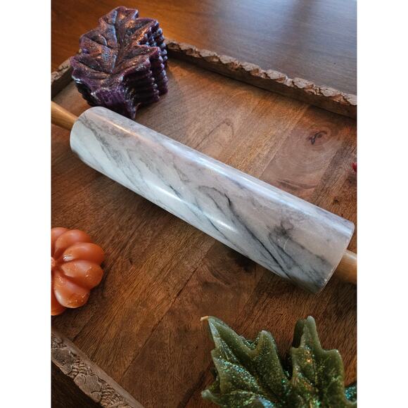 Vintage Marble Rolling Pin — Wooden Handles - Picture 4 of 5